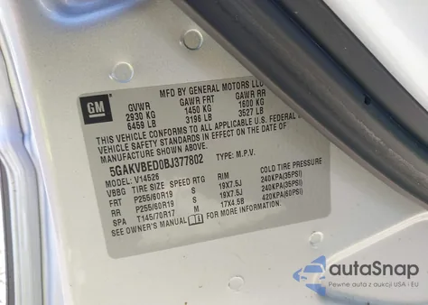 2011 Buick Enclave 1Xl from USA, damaged, VIN 5GAKVBED0BJ377802